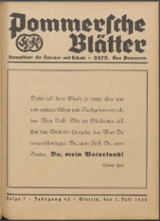 Pommersche Blätter : Kampfblatt für Erzieher und Schule. Jg. 63, 1938 Folge 7