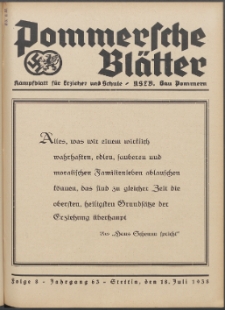 Pommersche Blätter : Kampfblatt für Erzieher und Schule. Jg. 63, 1938 Folge 8