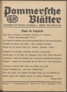 Pommersche Bl&auml;tter : Kampfblatt f&uuml;r Erzieher und Schule. Jg. 63, 1938 Folge 9
