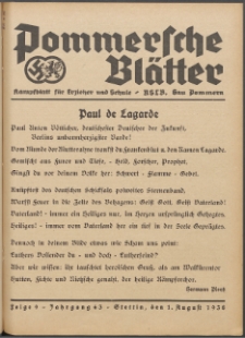 Pommersche Blätter : Kampfblatt für Erzieher und Schule. Jg. 63, 1938 Folge 9
