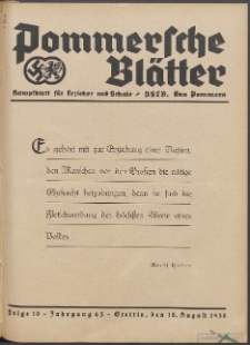 Pommersche Bl&auml;tter : Kampfblatt f&uuml;r Erzieher und Schule. Jg. 63, 1938 Folge 10