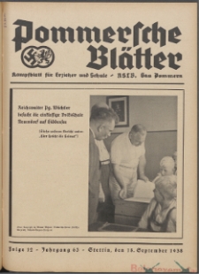Pommersche Bl&auml;tter : Kampfblatt f&uuml;r Erzieher und Schule. Jg. 63, 1938 Folge 12