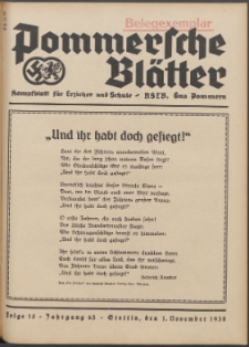 Pommersche Bl&auml;tter : Kampfblatt f&uuml;r Erzieher und Schule. Jg. 63, 1938 Folge 15