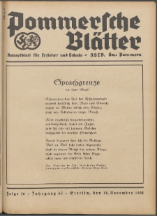 Pommersche Bl&auml;tter : Kampfblatt f&uuml;r Erzieher und Schule. Jg. 63, 1938 Folge 16