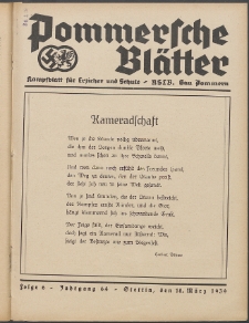 Pommersche Bl&auml;tter : Kampfblatt f&uuml;r Erzieher und Schule. Jg. 64, 1939 Folge 6
