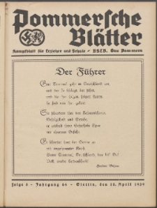 Pommersche Bl&auml;tter : Kampfblatt f&uuml;r Erzieher und Schule. Jg. 64, 1939 Folge 8