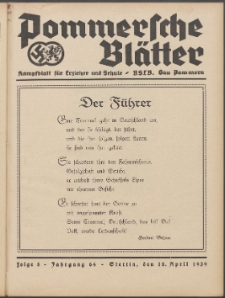 Pommersche Blätter : Kampfblatt für Erzieher und Schule. Jg. 64, 1939 Folge 8