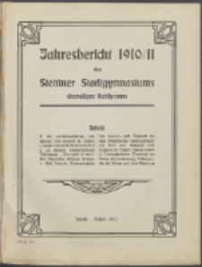 Jahresbericht des Stettiner Stadtgymnasiums, Ehemaligen Rats-Lyceums 1910/11