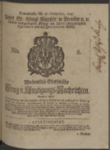 Wochentlich-Stettinische Frag- und Anzeigungs-Nachrichten. 1748 No. 8