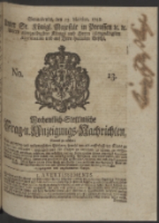 Wochentlich-Stettinische Frag- und Anzeigungs-Nachrichten. 1748 No. 13