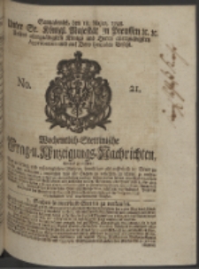 Wochentlich-Stettinische Frag- und Anzeigungs-Nachrichten. 1748 No. 21