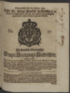 Wochentlich-Stettinische Frag- und Anzeigungs-Nachrichten. 1748 No. 27