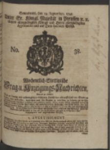 Wochentlich-Stettinische Frag- und Anzeigungs-Nachrichten. 1748 No. 38