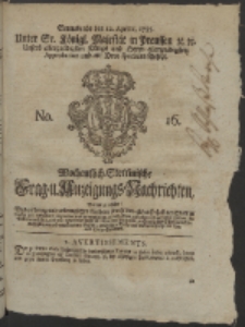 Wochentlich-Stettinische Frag- und Anzeigungs-Nachrichten. 1755 No. 16 + Anhang