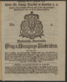 Wochentlich-Stettinische Frag- und Anzeigungs-Nachrichten. 1744 No. 2