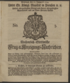 Wochentlich-Stettinische Frag- und Anzeigungs-Nachrichten. 1744 No. 3