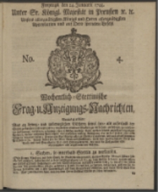 Wochentlich-Stettinische Frag- und Anzeigungs-Nachrichten. 1744 No. 4