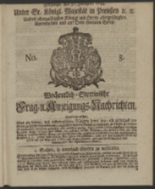 Wochentlich-Stettinische Frag- und Anzeigungs-Nachrichten. 1744 No. 5
