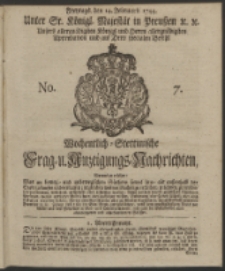 Wochentlich-Stettinische Frag- und Anzeigungs-Nachrichten. 1744 No. 7