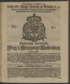 Wochentlich-Stettinische Frag- und Anzeigungs-Nachrichten. 1744 No. 40