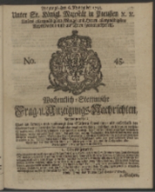 Wochentlich-Stettinische Frag- und Anzeigungs-Nachrichten. 1744 No. 45