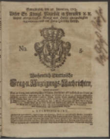Wochentlich-Stettinische Frag- und Anzeigungs-Nachrichten. 1753 No. 5 + Anhang