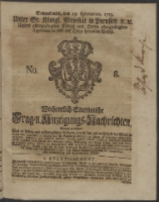 Wochentlich-Stettinische Frag- und Anzeigungs-Nachrichten. 1753 No. 8 + Anhang