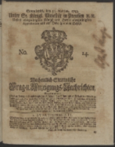 Wochentlich-Stettinische Frag- und Anzeigungs-Nachrichten. 1753 No. 14 + Anhang