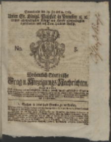 Wochentlich-Stettinische Frag- und Anzeigungs-Nachrichten. 1763 No. 5 + Anhang