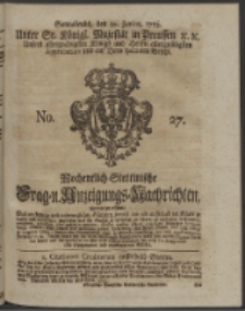Wochentlich-Stettinische Frag- und Anzeigungs-Nachrichten. 1753 No. 27 + Anhang