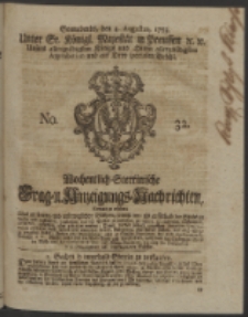 Wochentlich-Stettinische Frag- und Anzeigungs-Nachrichten. 1753 No. 32 + Anhang