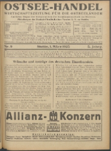 Ostsee-Handel : Wirtschaftszeitschrift für der Wirtschaftsgebiet des Gaues Pommern und der Ostsee und Südostländer. Jg. 5, 1925 Nr. 9