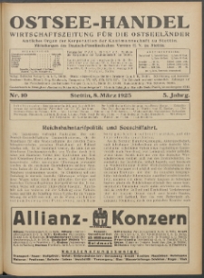Ostsee-Handel : Wirtschaftszeitschrift für der Wirtschaftsgebiet des Gaues Pommern und der Ostsee und Südostländer. Jg. 5, 1925 Nr. 10