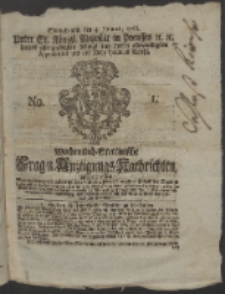 Wochentlich-Stettinische Frag- und Anzeigungs-Nachrichten. 1766 No. 1 + Anhang