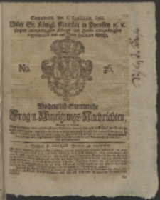 Wochentlich-Stettinische Frag- und Anzeigungs-Nachrichten. 1766 No. 36 + Anhang