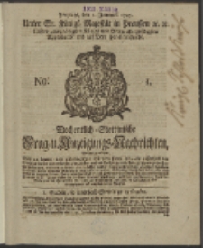 Wochentlich-Stettinische Frag- und Anzeigungs-Nachrichten. 1745 No. 1