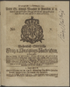 Wochentlich-Stettinische Frag- und Anzeigungs-Nachrichten. 1745 No. 7