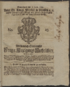 Wochentlich-Stettinische Frag- und Anzeigungs-Nachrichten. 1759 No. 23 + Anhang