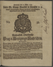 Wochentlich-Stettinische Frag- und Anzeigungs-Nachrichten. 1745 No. 38