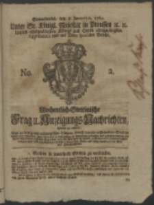 Wochentlich-Stettinische Frag- und Anzeigungs-Nachrichten. 1762 No. 2