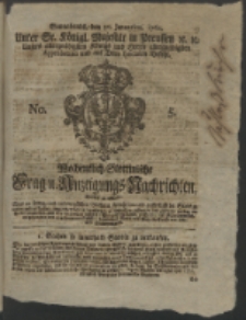 Wochentlich-Stettinische Frag- und Anzeigungs-Nachrichten. 1762 No. 5