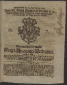 Wochentlich-Stettinische Frag- und Anzeigungs-Nachrichten. 1762 No. 7