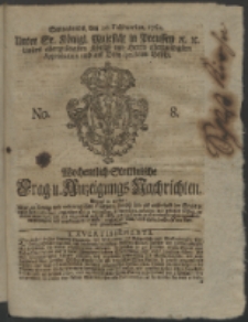 Wochentlich-Stettinische Frag- und Anzeigungs-Nachrichten. 1762 No. 8 + Anhang