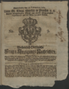 Wochentlich-Stettinische Frag- und Anzeigungs-Nachrichten. 1762 No. 9 + Anhang