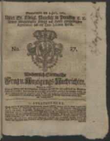 Wochentlich-Stettinische Frag- und Anzeigungs-Nachrichten. 1762 No. 27 + Anhang