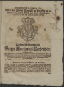 Wochentlich-Stettinische Frag- und Anzeigungs-Nachrichten. 1765 No. 3 + Anhang