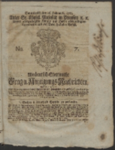 Wochentlich-Stettinische Frag- und Anzeigungs-Nachrichten. 1765 1765 No. 7 + Anhang