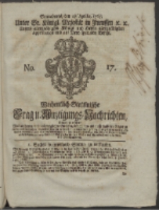 Wochentlich-Stettinische Frag- und Anzeigungs-Nachrichten. 1765 No. 17 + Anhang