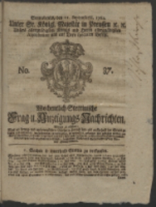 Wochentlich-Stettinische Frag- und Anzeigungs-Nachrichten. 1762 No. 37 + Anhang