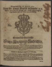 Wochentlich-Stettinische Frag- und Anzeigungs-Nachrichten. 1754 No. 5 + Anhang